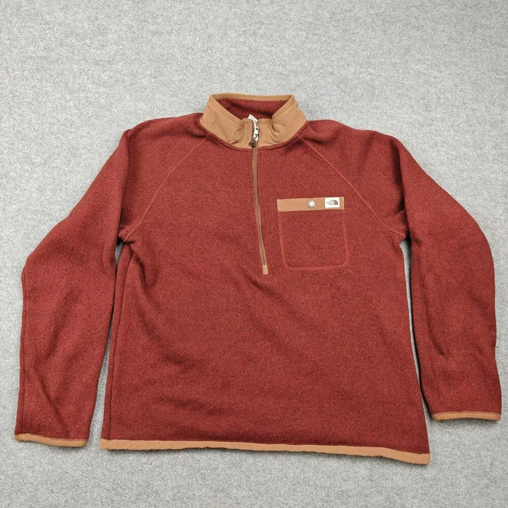 The North Face Sweatshirt Mens Large Red Pullover 1/4 Zip Fleece Pockets